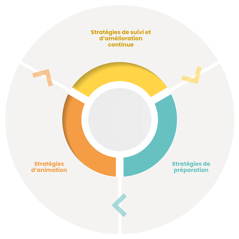 Infographie en cercle représentant les trois stratégies de la visioconférence